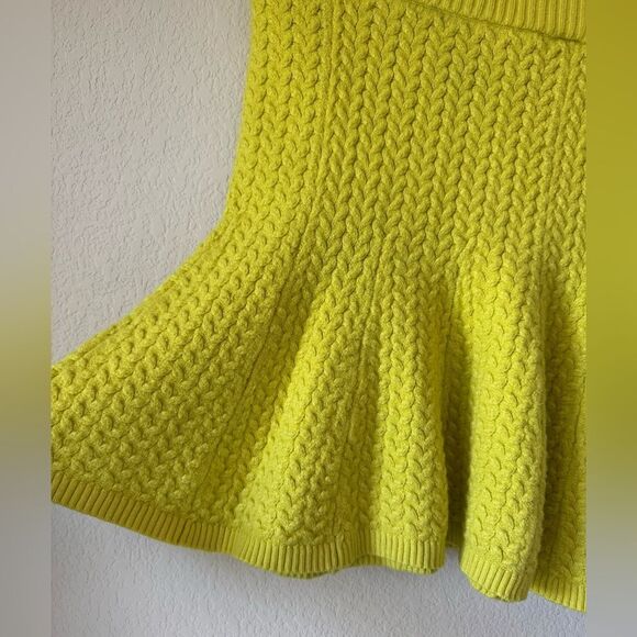 Anthropologie Maeve Cable Knit Flared Mini Skirt Sz M Neon Yellow Preppy Spring - Picture 4 of 5